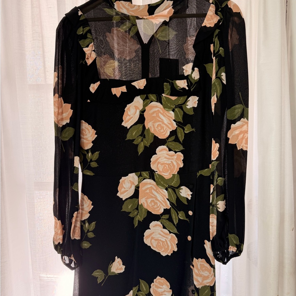 Reformation Black Long-Sleeve Dress with Blush Rose Print - Picture 2 of 5